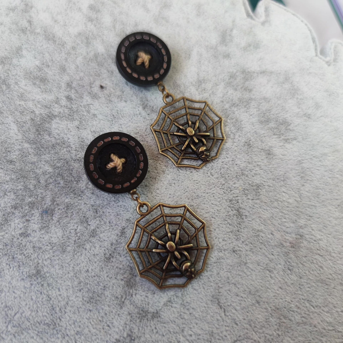 Handmade Wooden Spiderweb Dangle Earrings