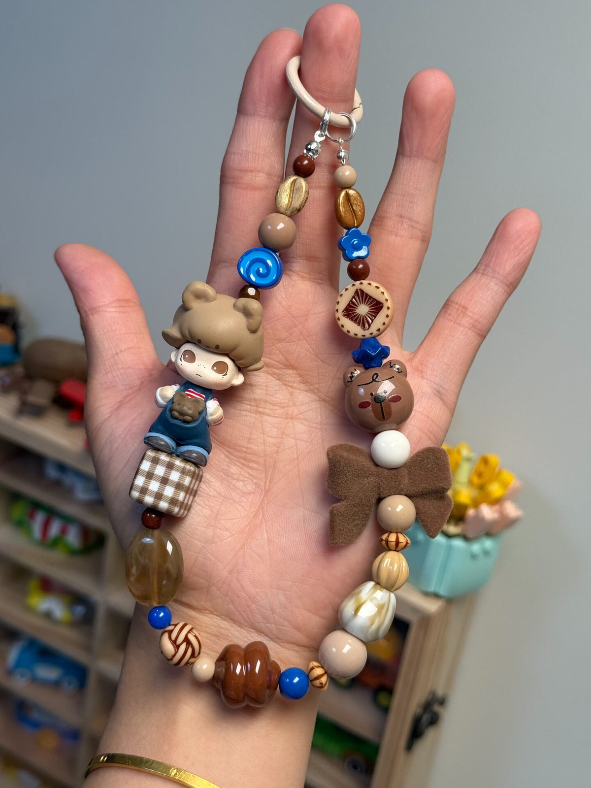 Beaded Bear Figurine Phone Strap Keychain