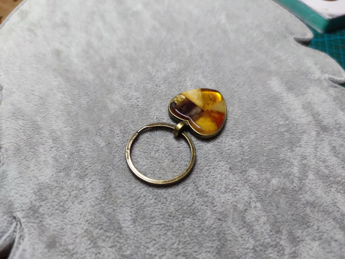 Amber Beeswax Mosaic Heart Keychain
