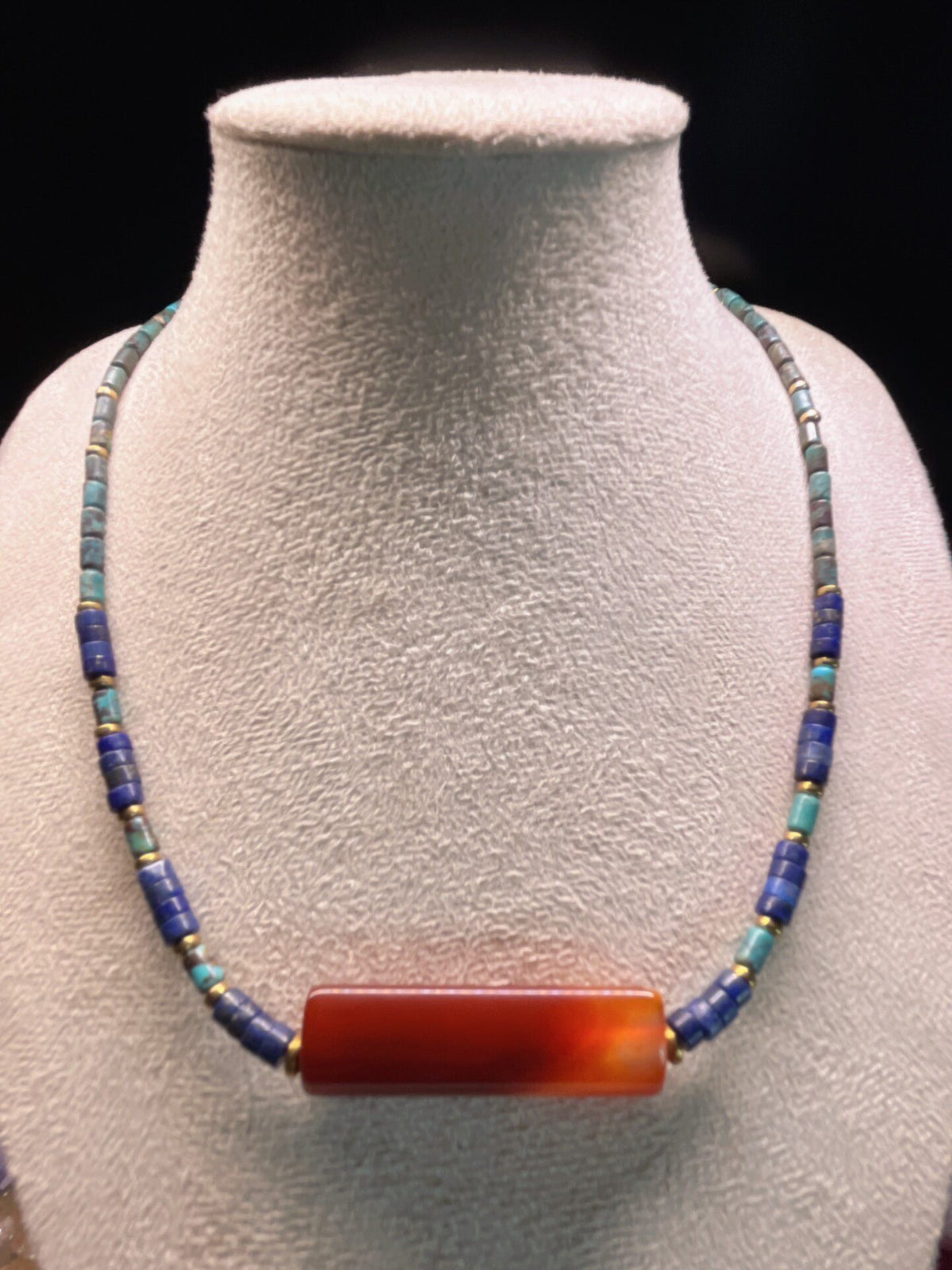 Natural Turquoise Lapis Agate Beaded Necklace