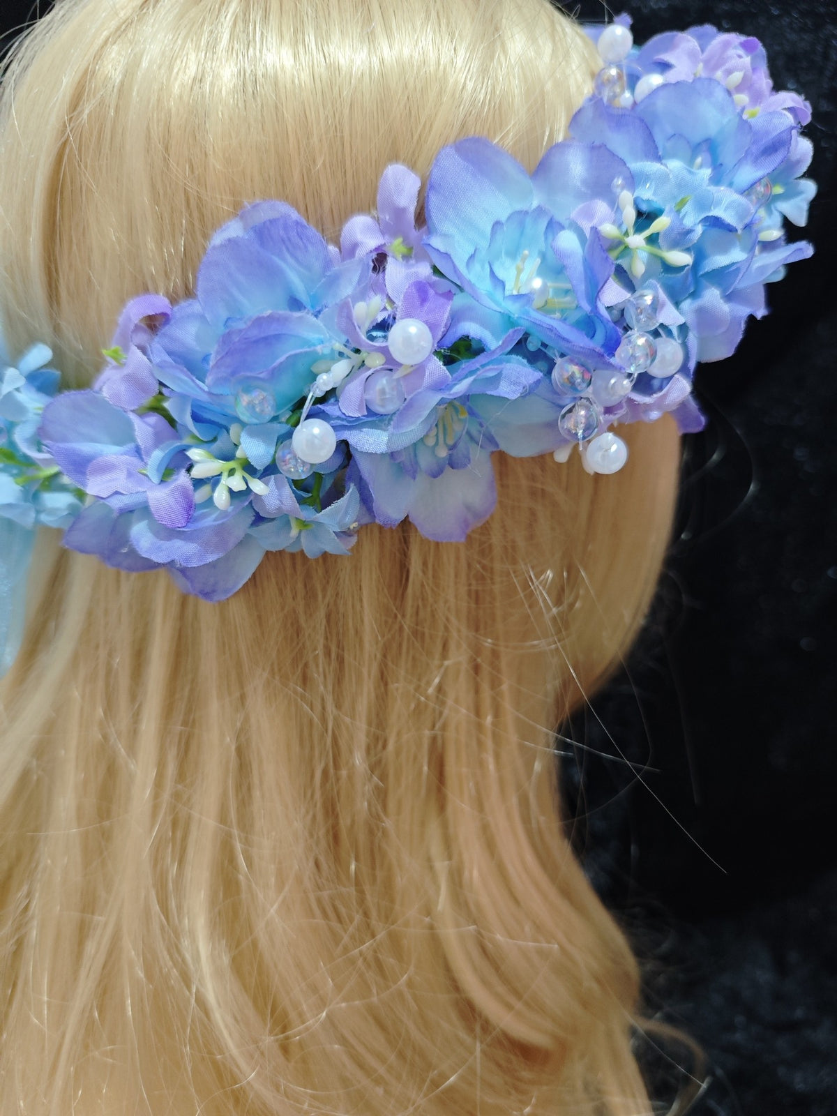 Blue Purple Hydrangea Floral Headpiece Wreath