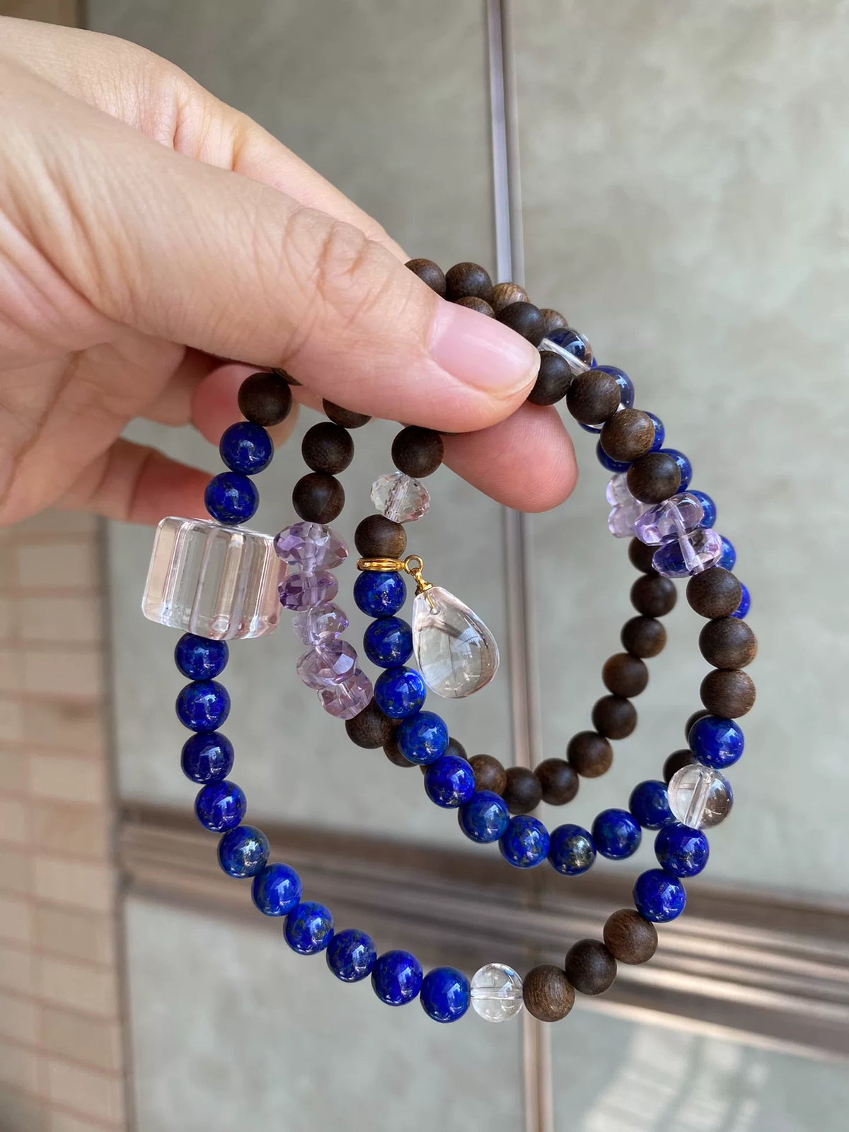 Lapis Lazuli Agarwood Amethyst Triple Wrap Bracelet
