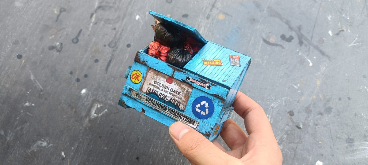 1/18 schaalmodel afvalcontainer cyaanblauw