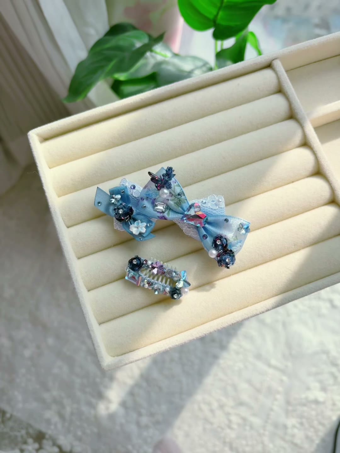 Pet Hair Clip Set Blue Butterfly Bow