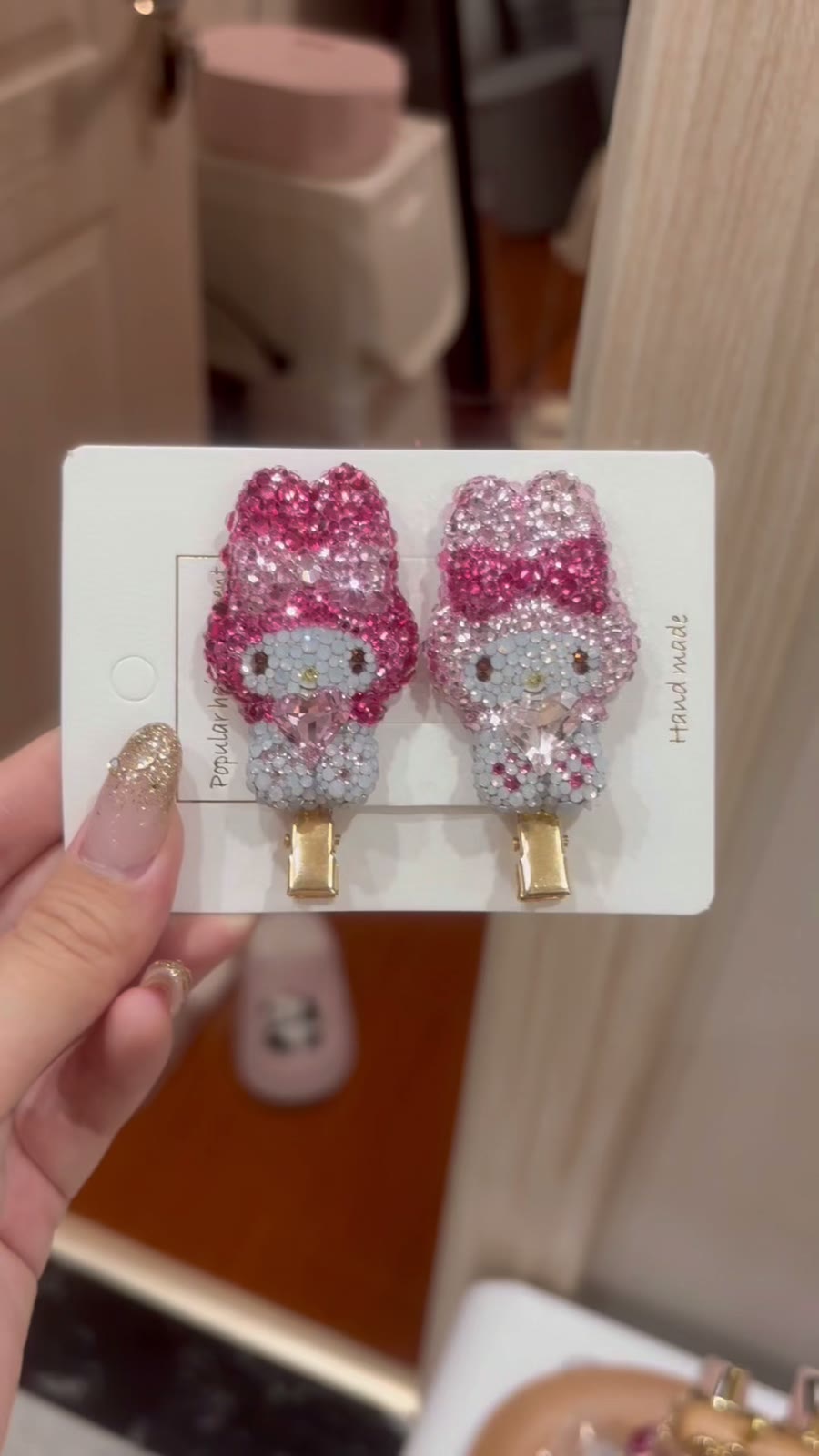 Crystal Rhinestone My Melody Heart Hair Clips