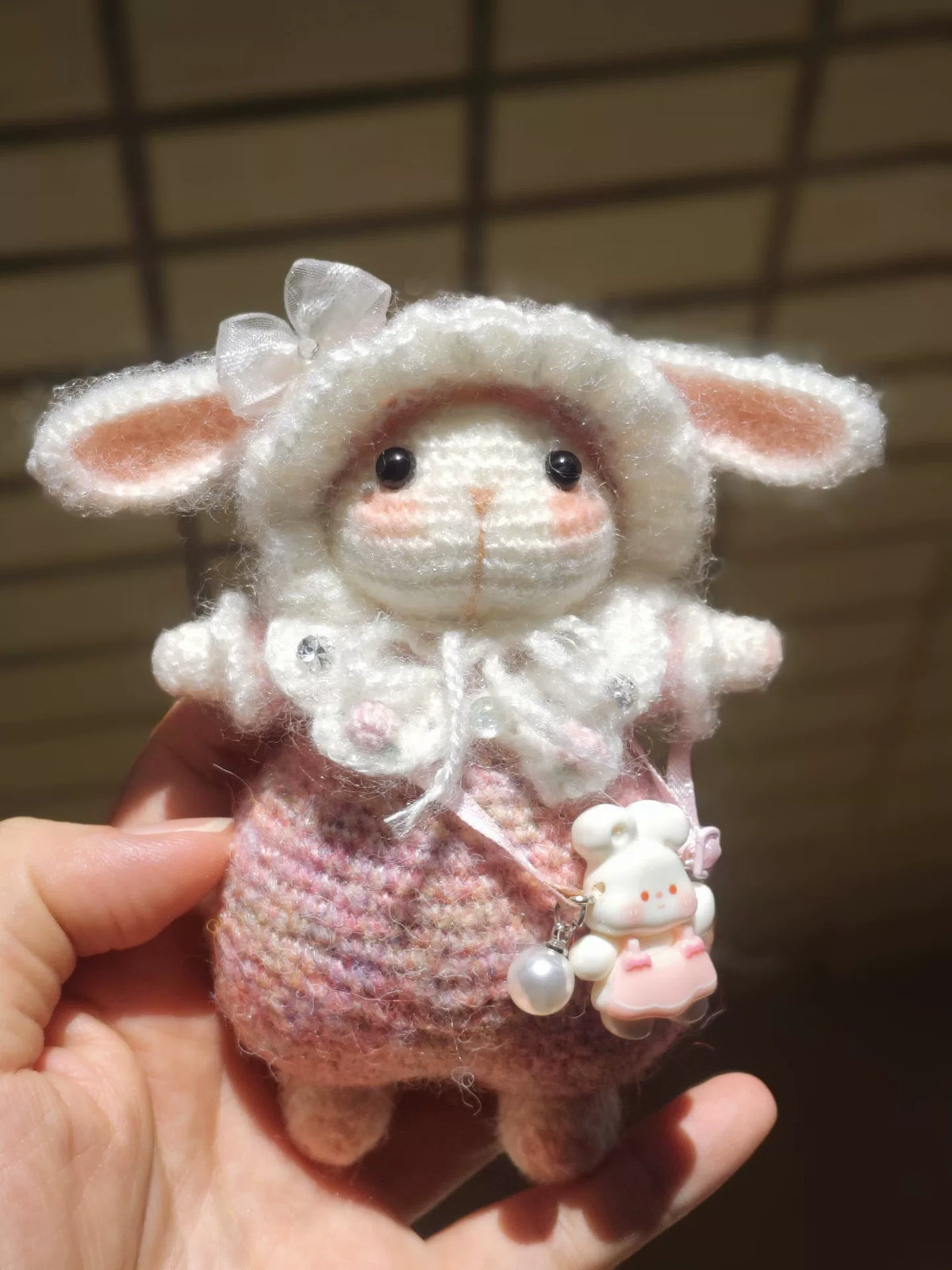 Handmade Crochet Rabbit Doll Gradient Pink