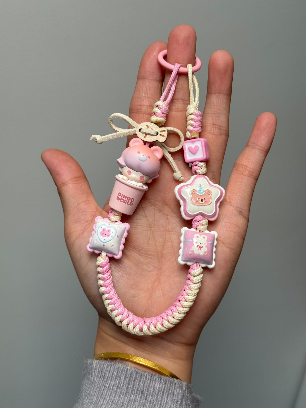 DIMOO Strawberry Milkshake Braided Phone Strap Charm