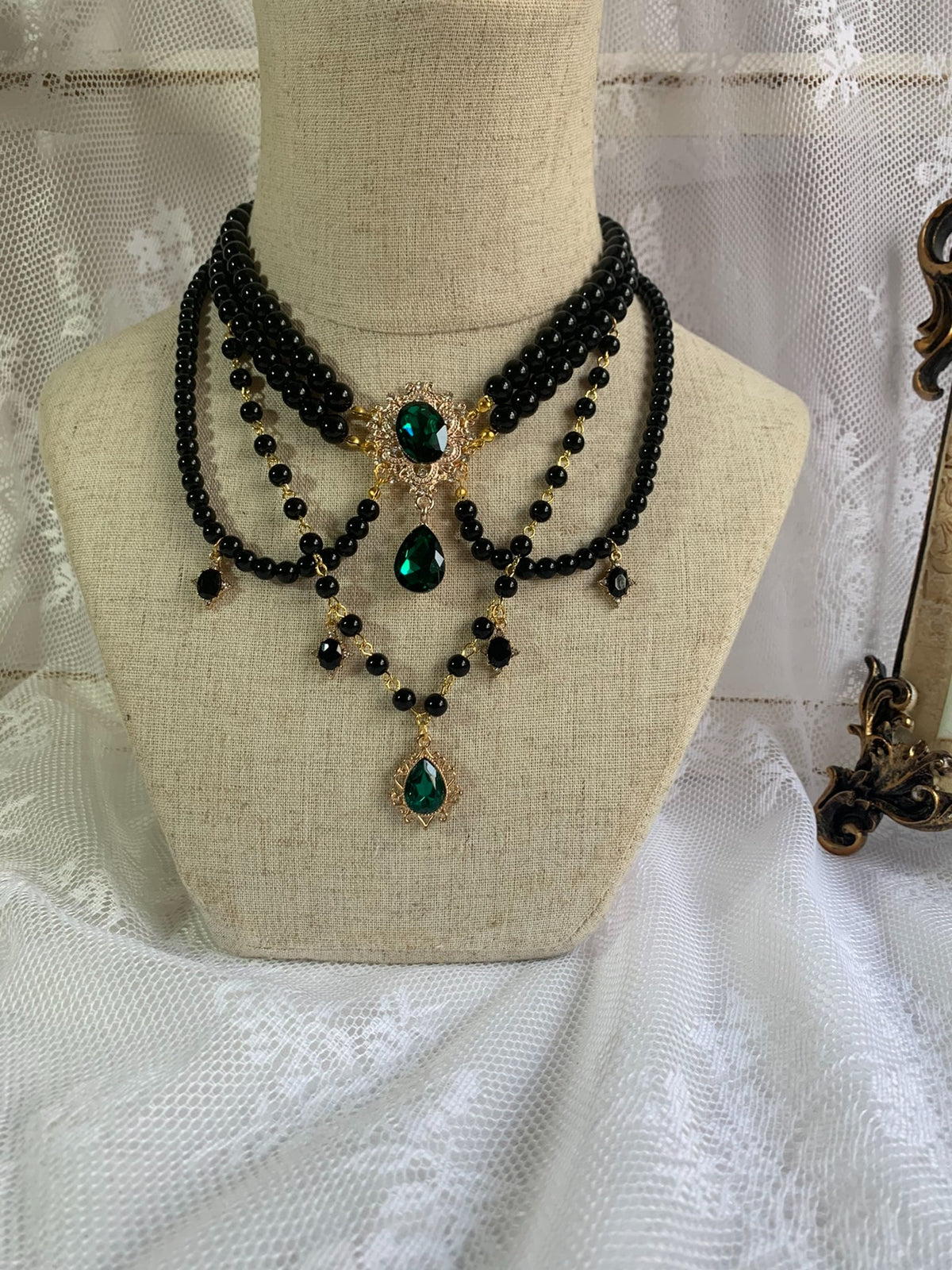 Handgemaakte Lolita Gothic ketting met kunstparels