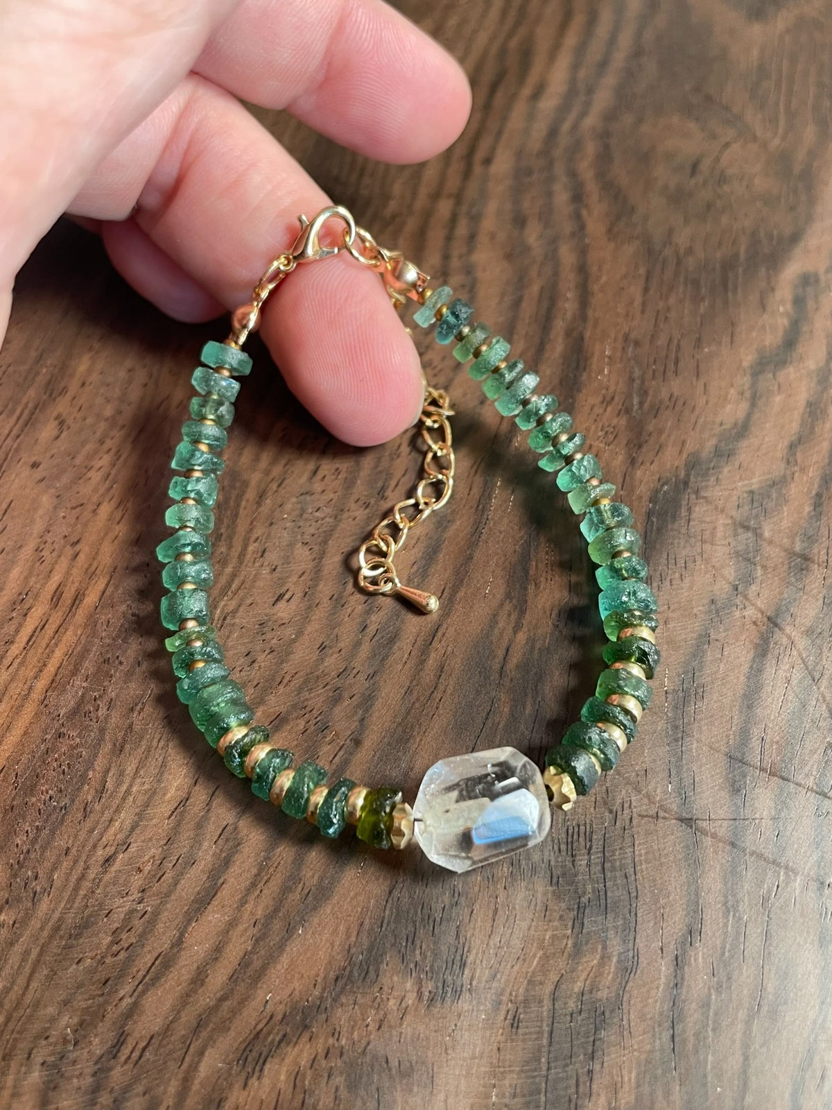 Roman Glass Bead Bracelet with Faceted Crystal