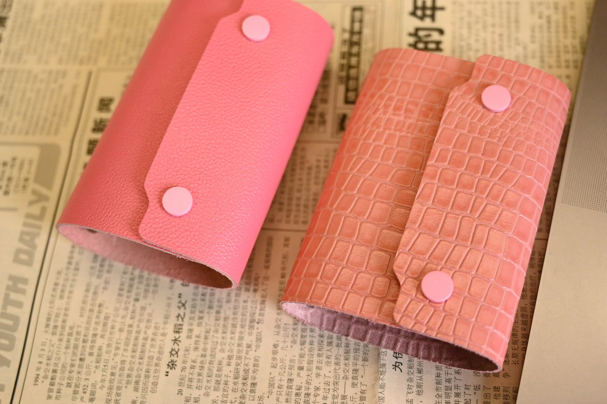 ハンドメイド コーラルピンク レザー A8 M5 バインダーノート