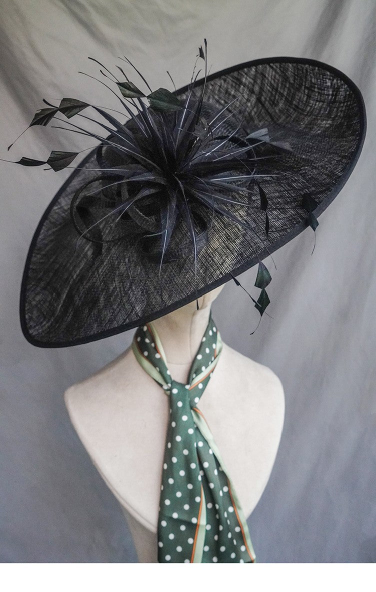 Black British Style Feather Flower Sinamay Hat
