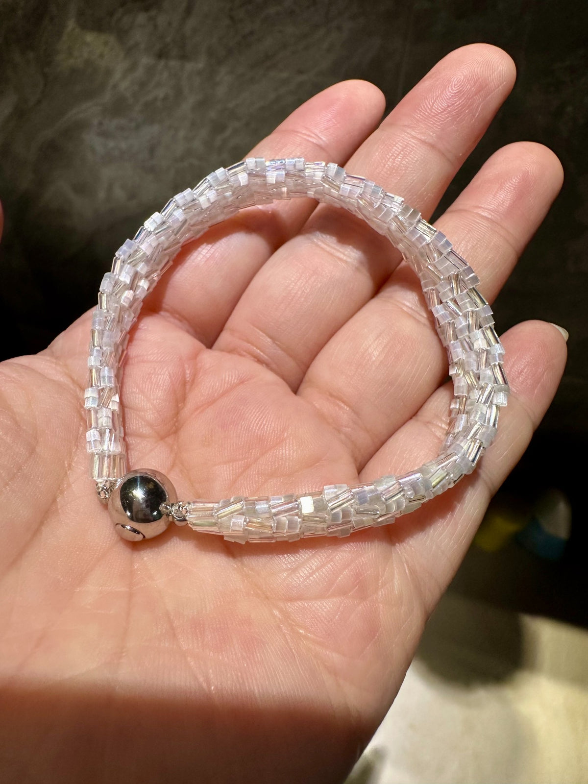 Handwoven Glass Tube Bead Bracelet
