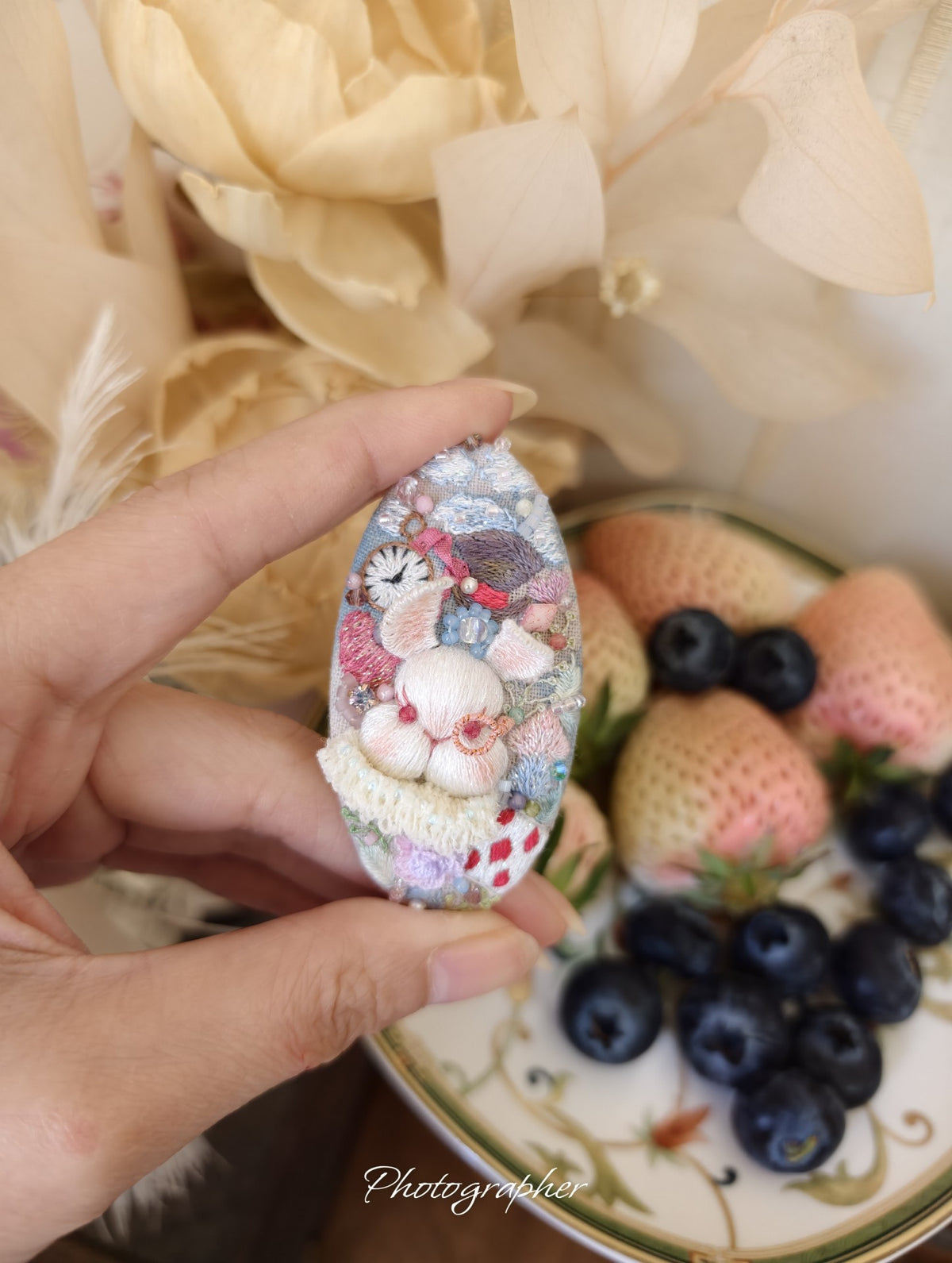 Embroidered French Retro Hair Clips Floral Pearl