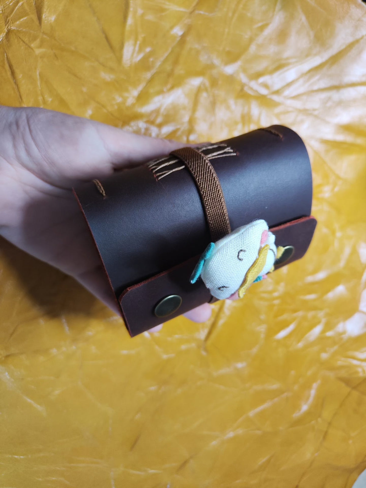 Cowhide Leather Notebook with Bird Charm