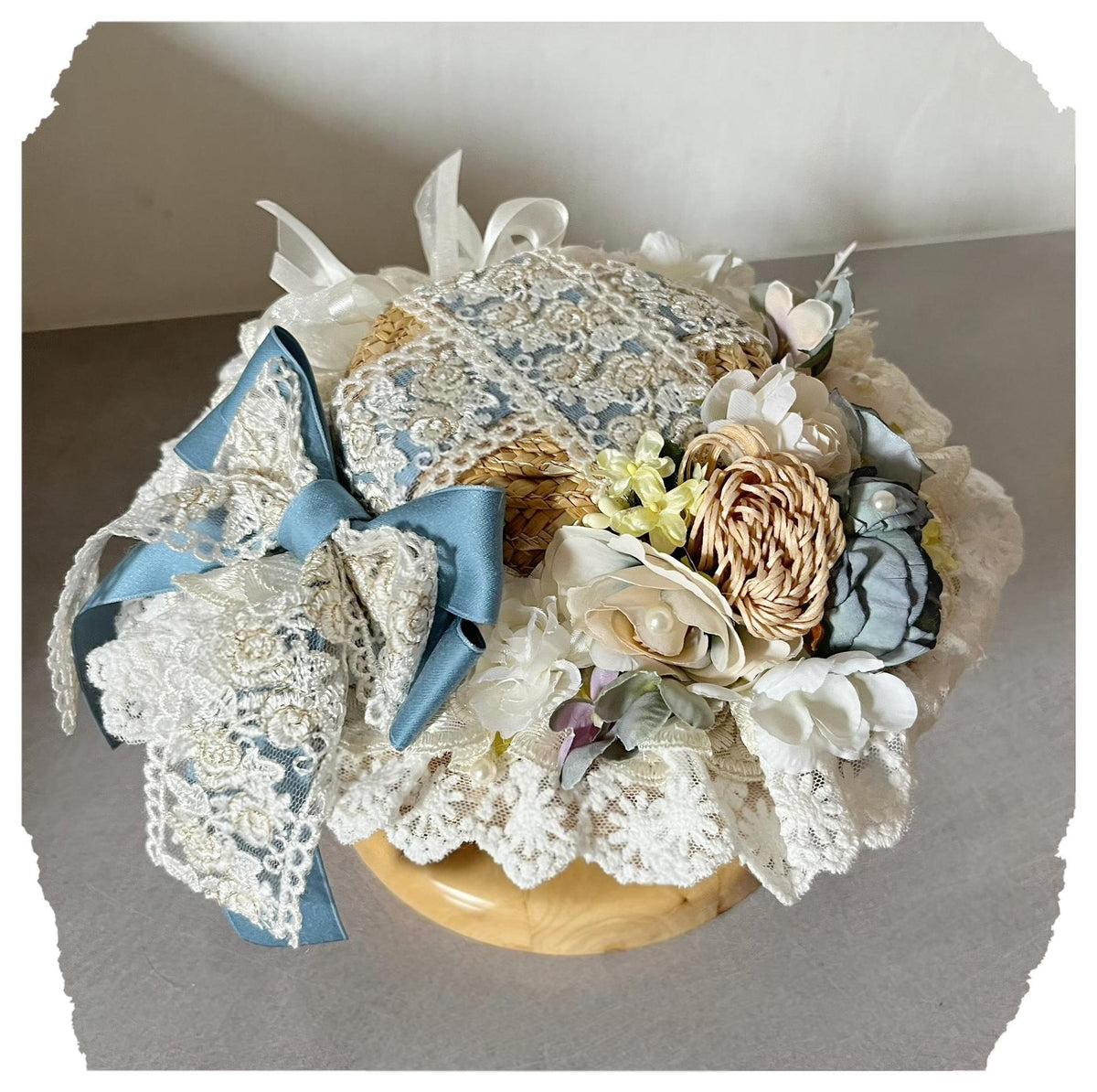 Lolita Straw Hat with Lace and Bow
