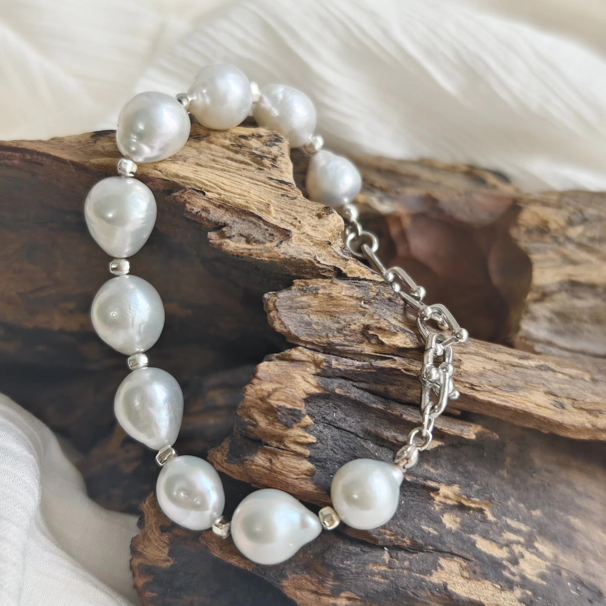 Natural Baroque Pearl Pure Silver Bracelet