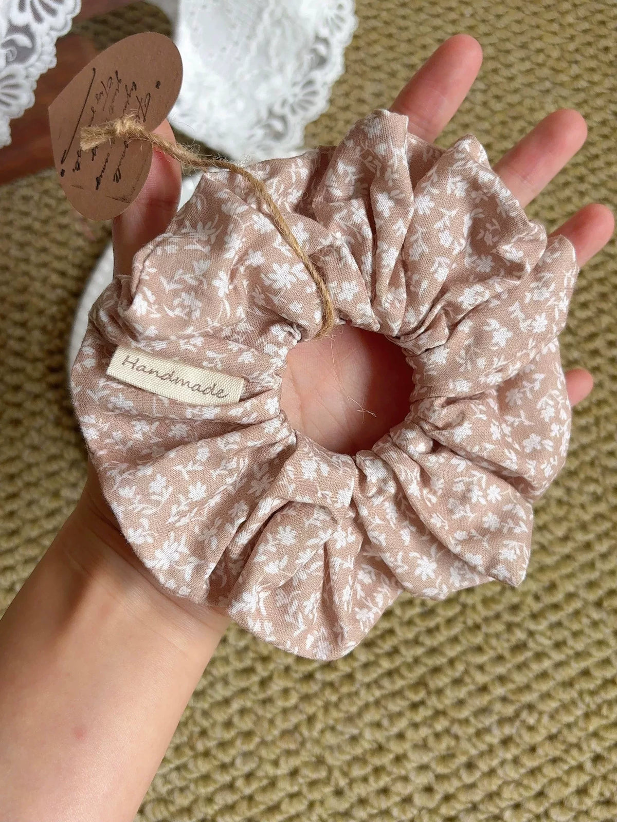 Autumn Mocha Floral Handmade Scrunchie