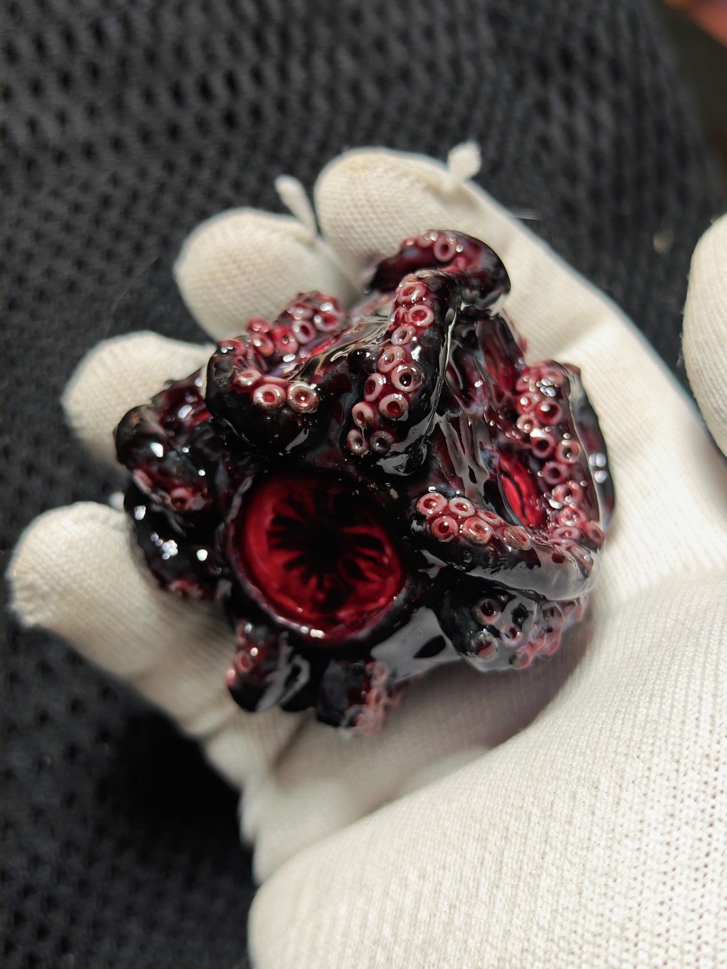 Cthulhu Abyss Dice - Glossy Black with Red Inlays and Tentacle Details