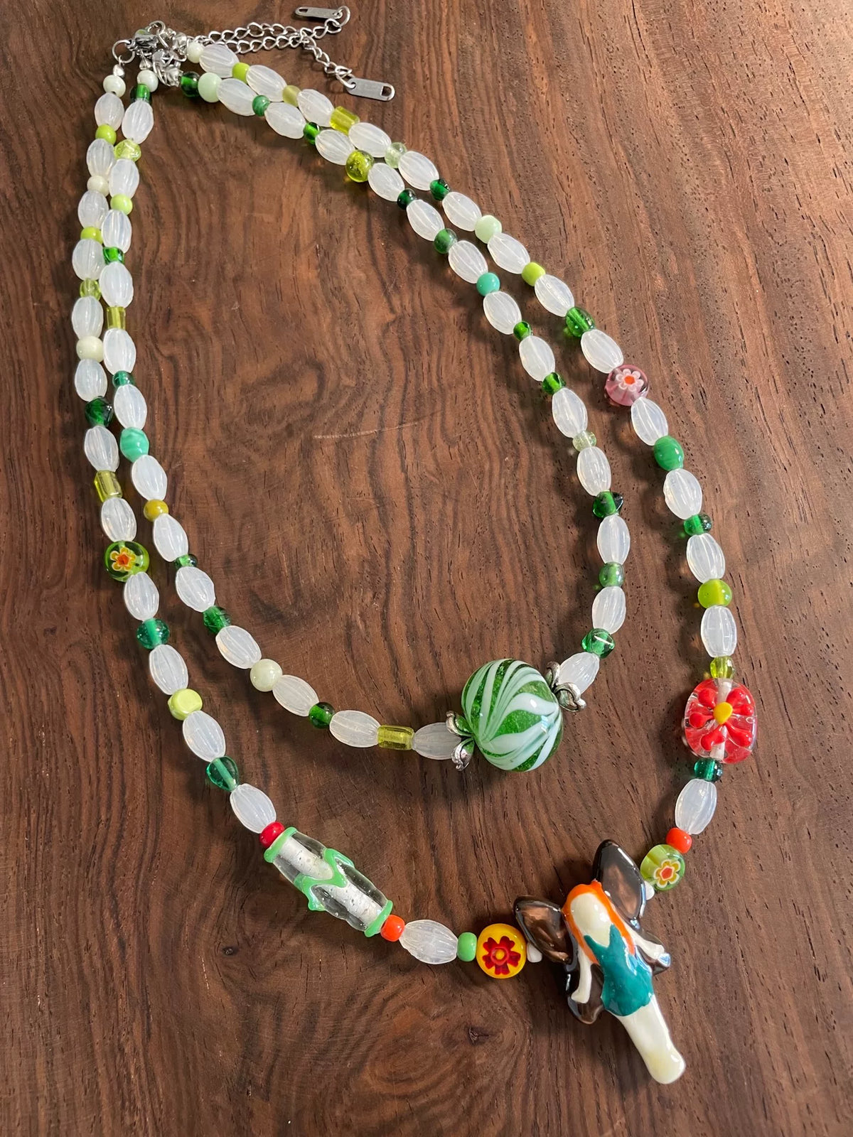 Handmade Green Glass Beaded Necklace