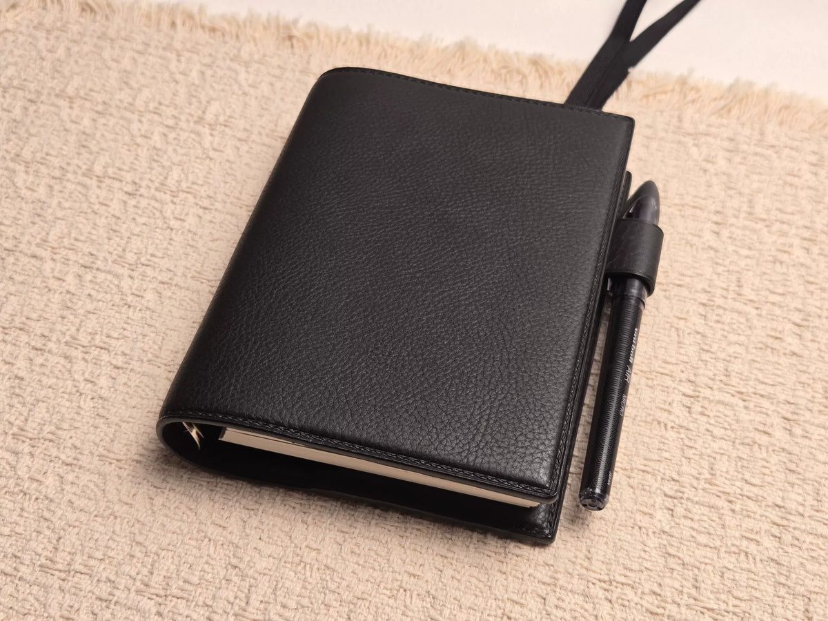 Funda para agenda plegable de cuero negro A6