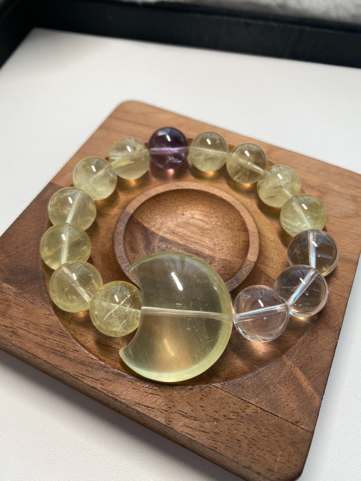 Natural Crystal Bracelet Lemon Quartz Moon Charm
