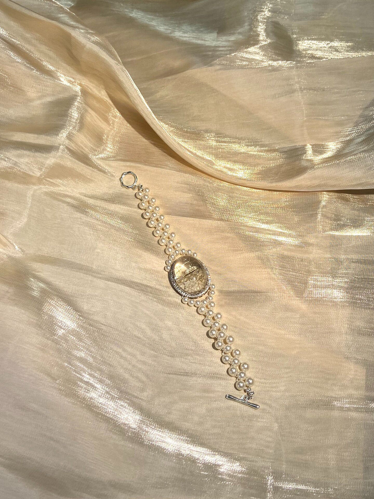 White Phantom Quartz Pearl Bracelet
