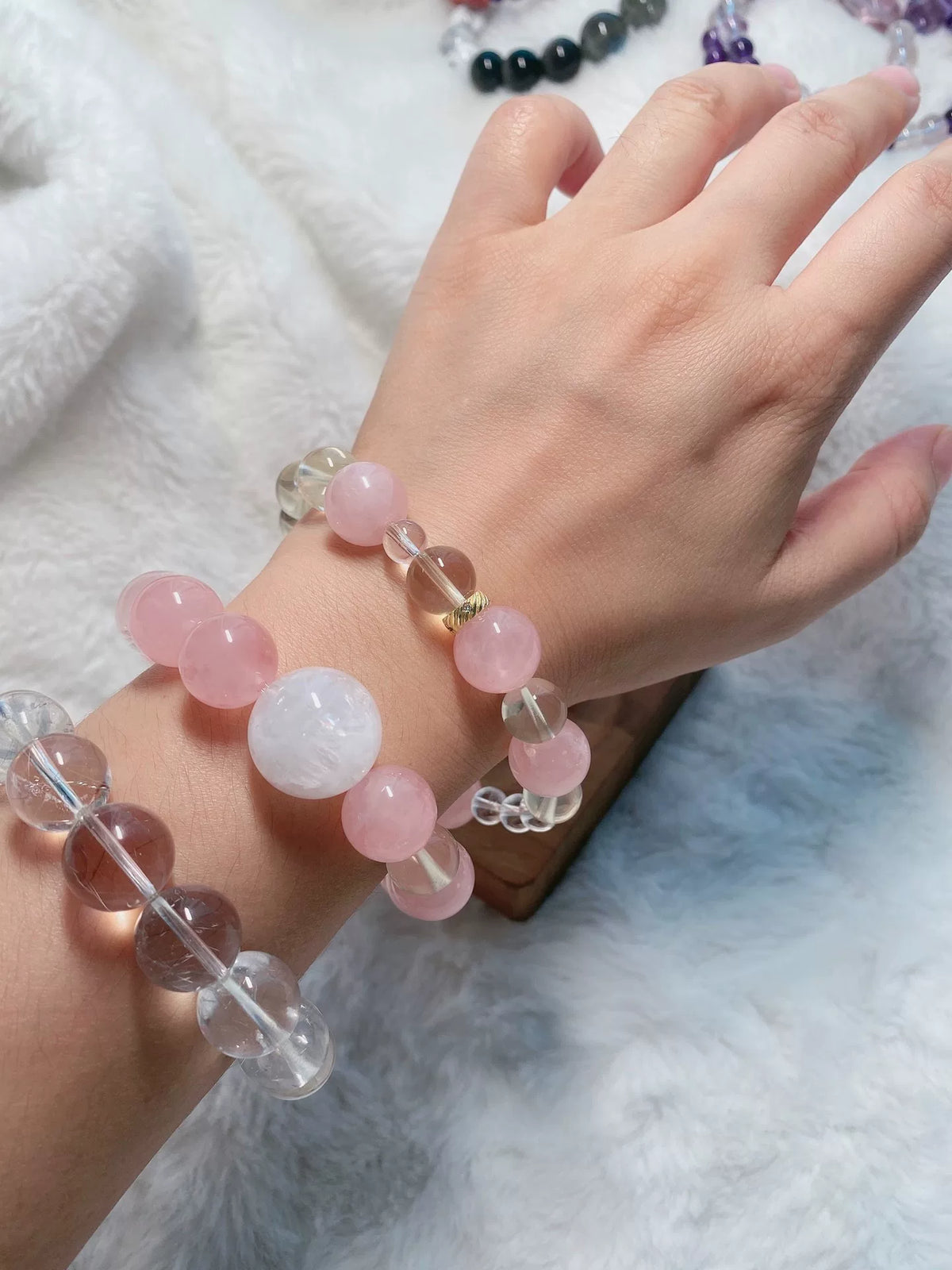 Bracelet de perles quartz rose citrine et quartz blanc
