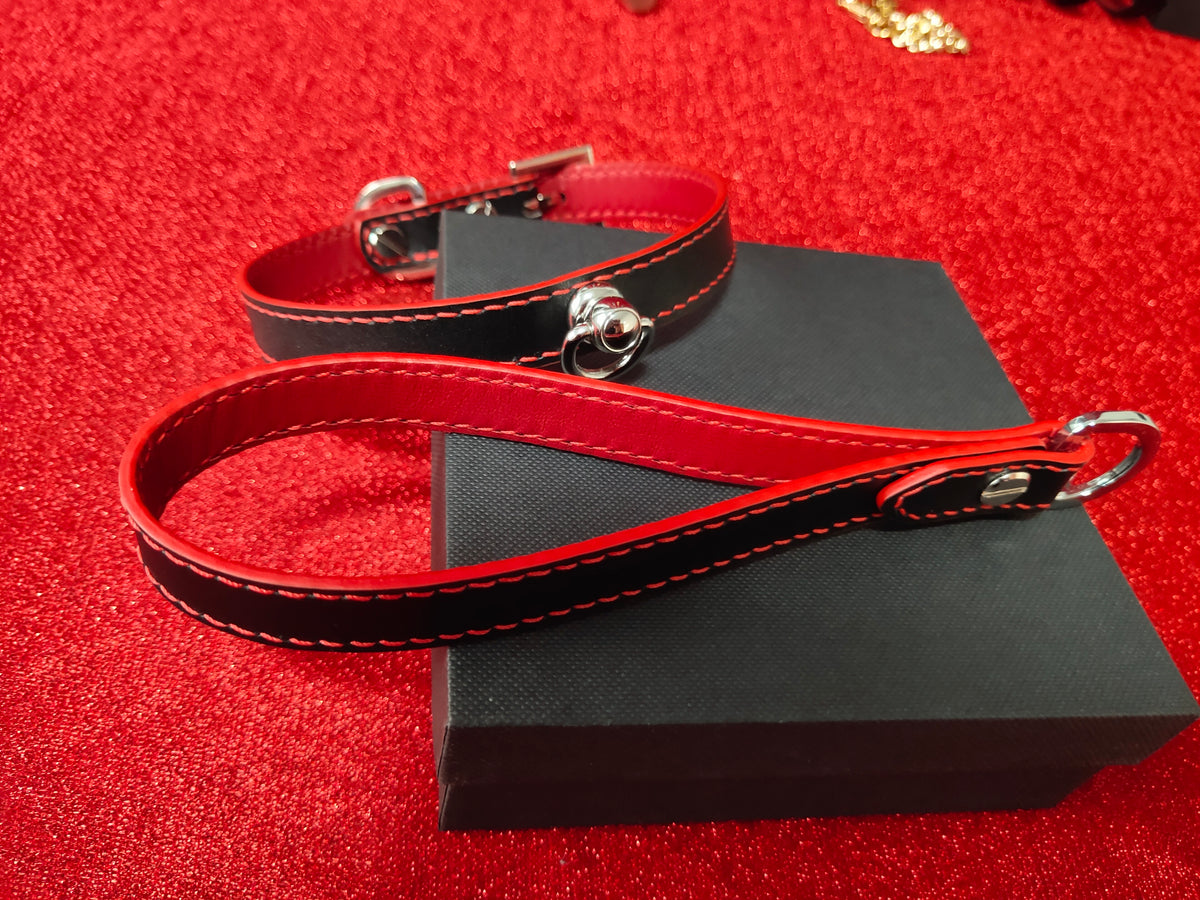 Black and Red Genuine Leather Collar