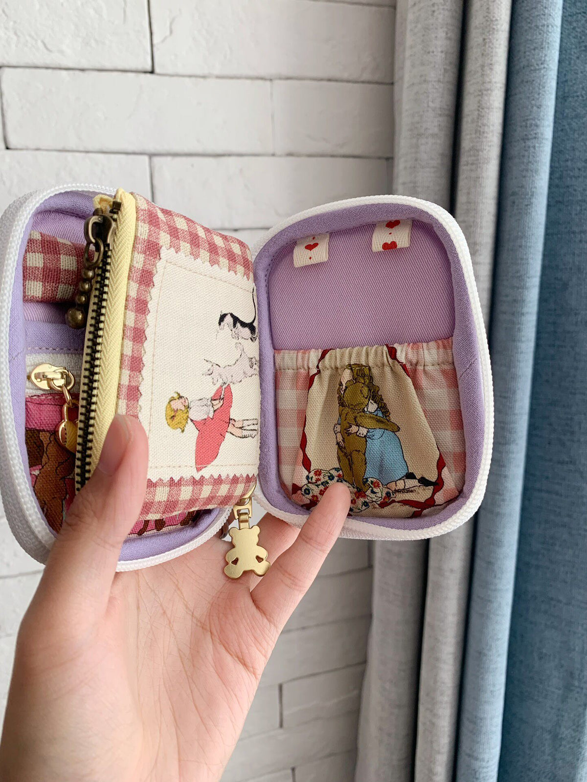 Vintage Teddy Bear Print Fabric Pouch