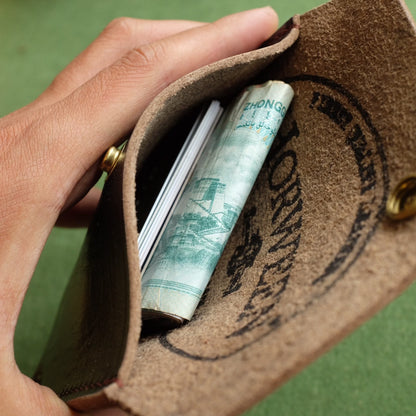 Horween CXL Black Leather Flap Coin Wallet with Tan Trim