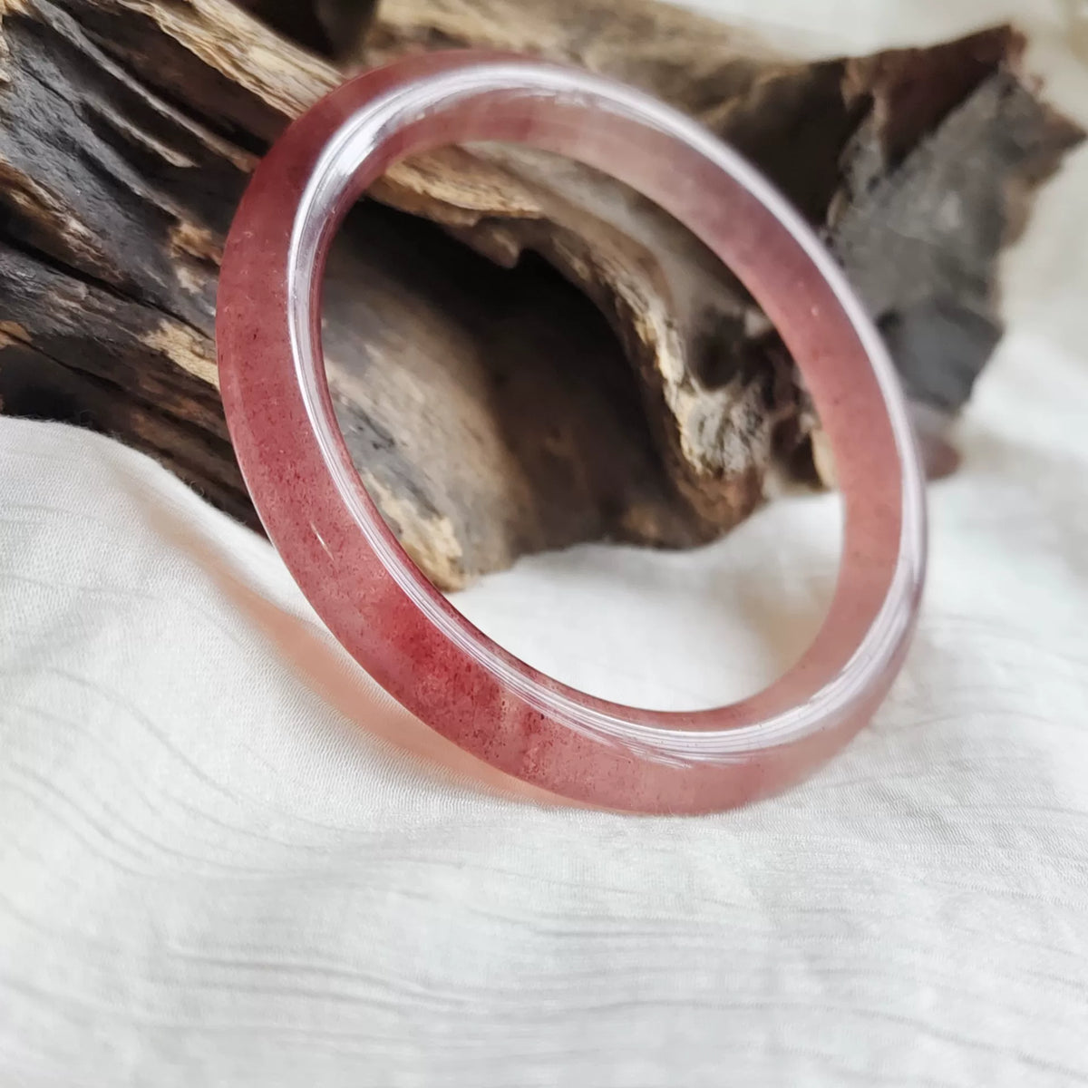 Natural Strawberry Quartz Round Bangle Bracelet