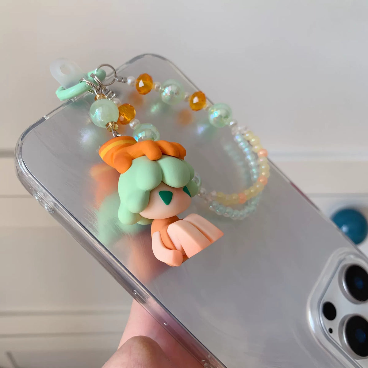Silicone Figurine Phone Charm with Beaded Chain