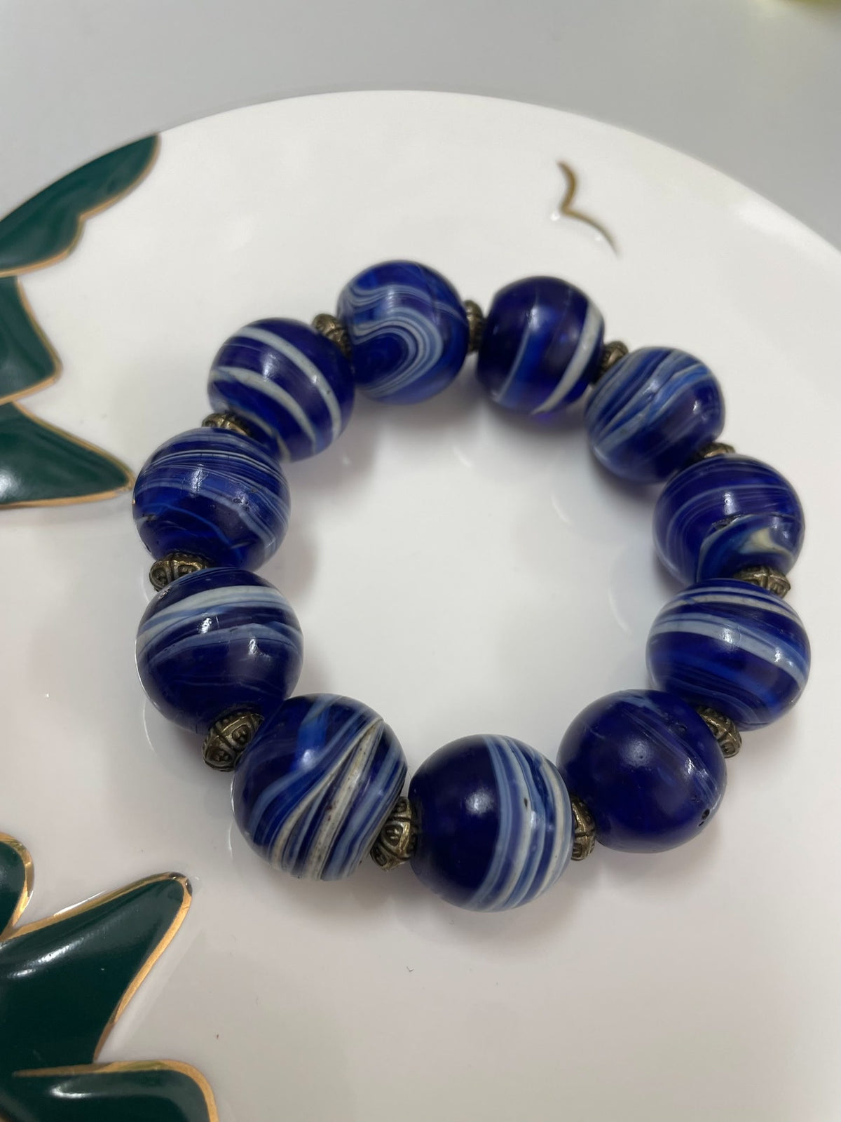 Deep Cobalt Blue Agate Beaded Bracelet