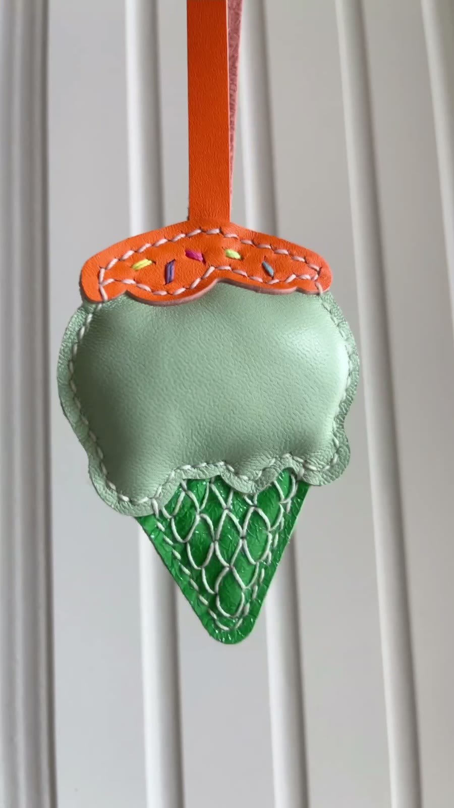 Mint Green Leather Ice Cream Cone Charm