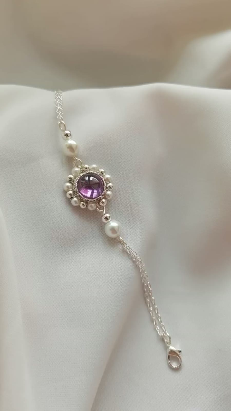 Bracelet Améthyste Argent Accessoire Hanfu Qipao