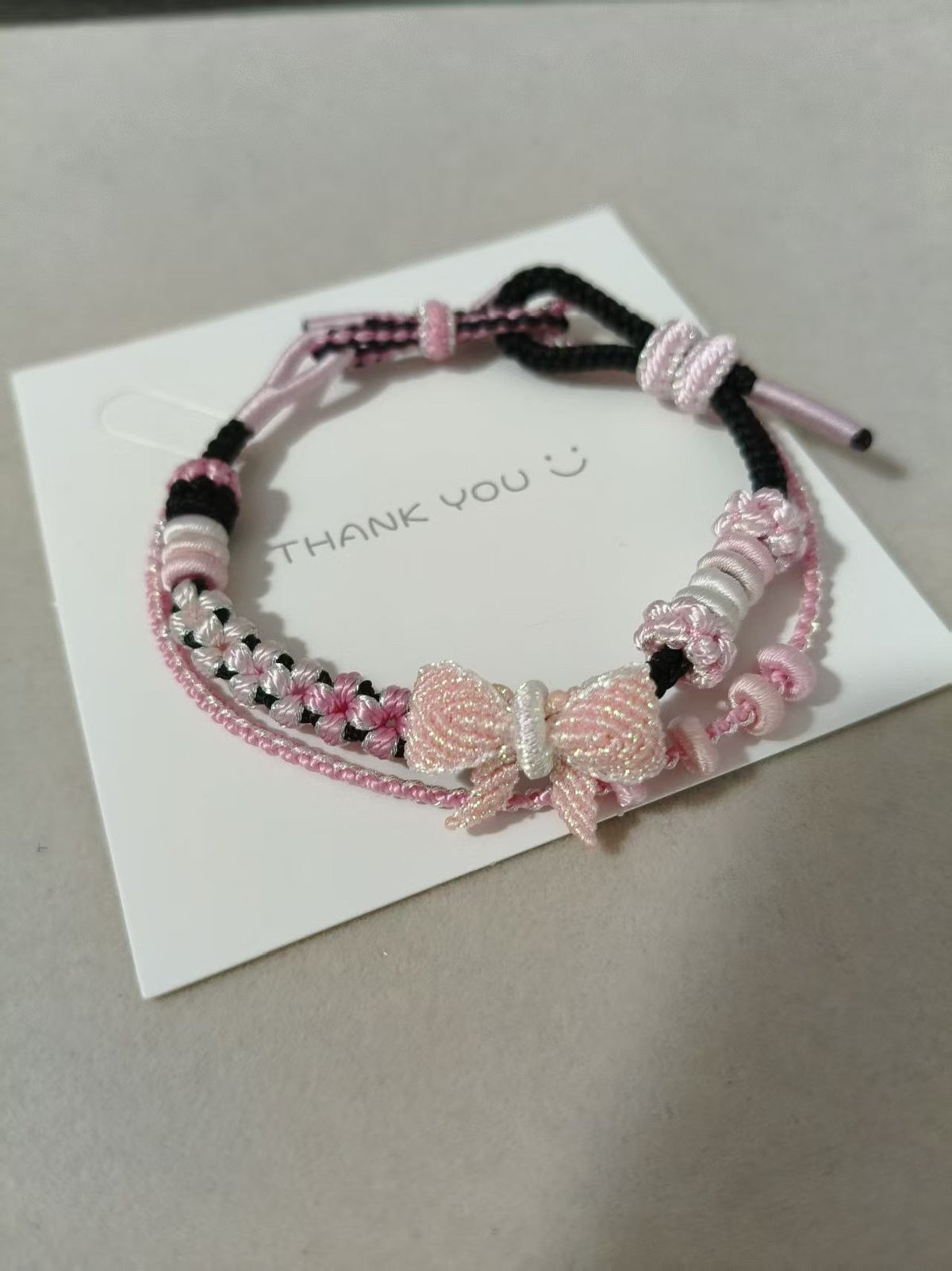 Handmade Black Pink Gradient Woven Bracelet