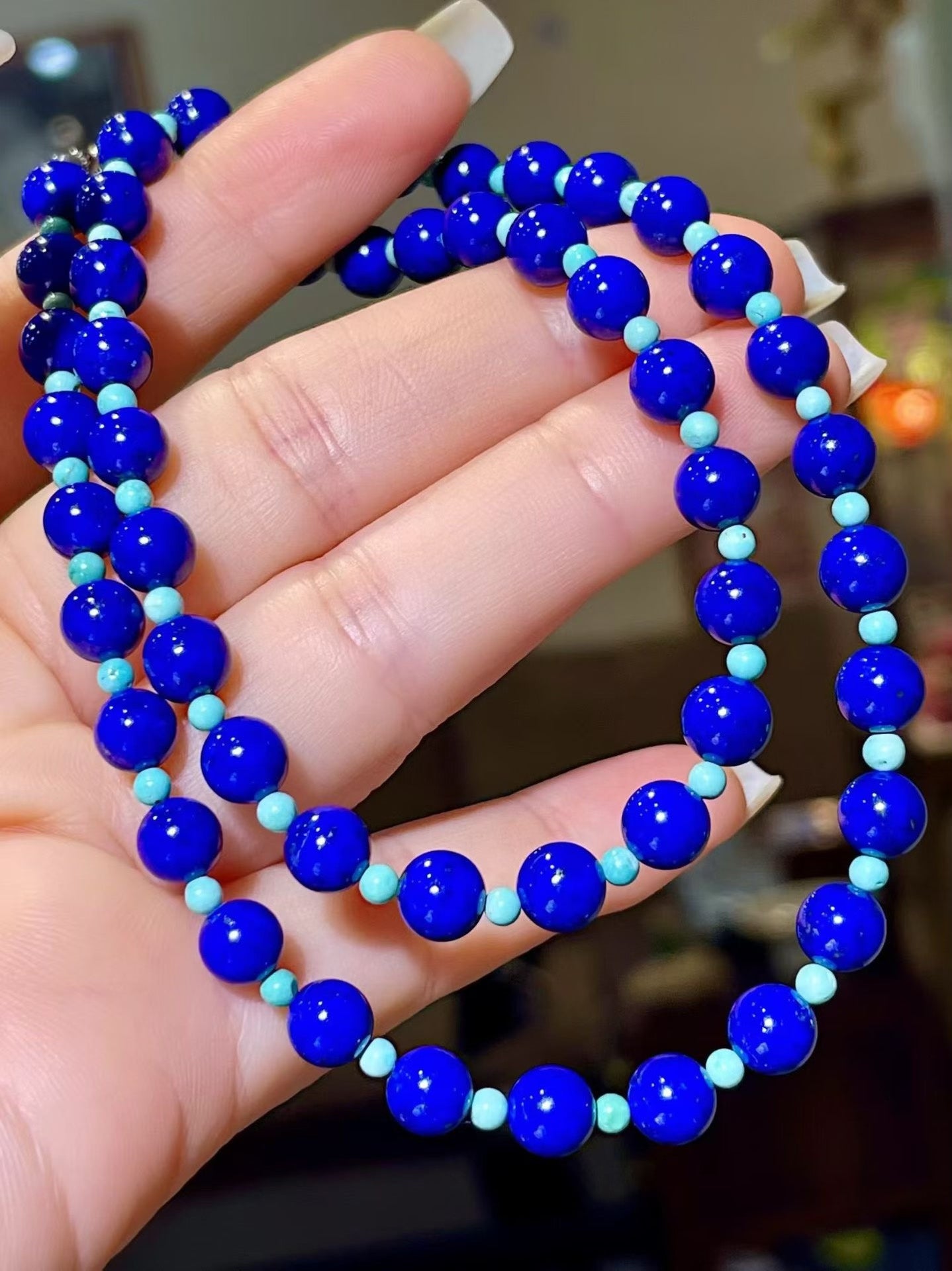 Lapis Lazuli and Turquoise Beaded Necklace, 45cm