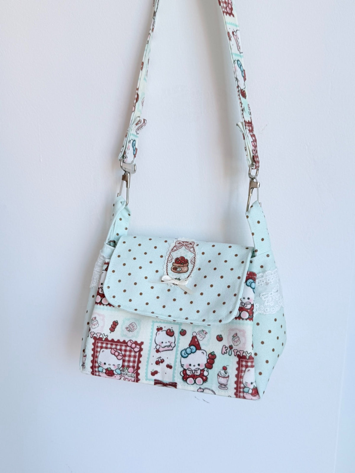 Mintgrüne Patchwork-Handtasche aus Stoff