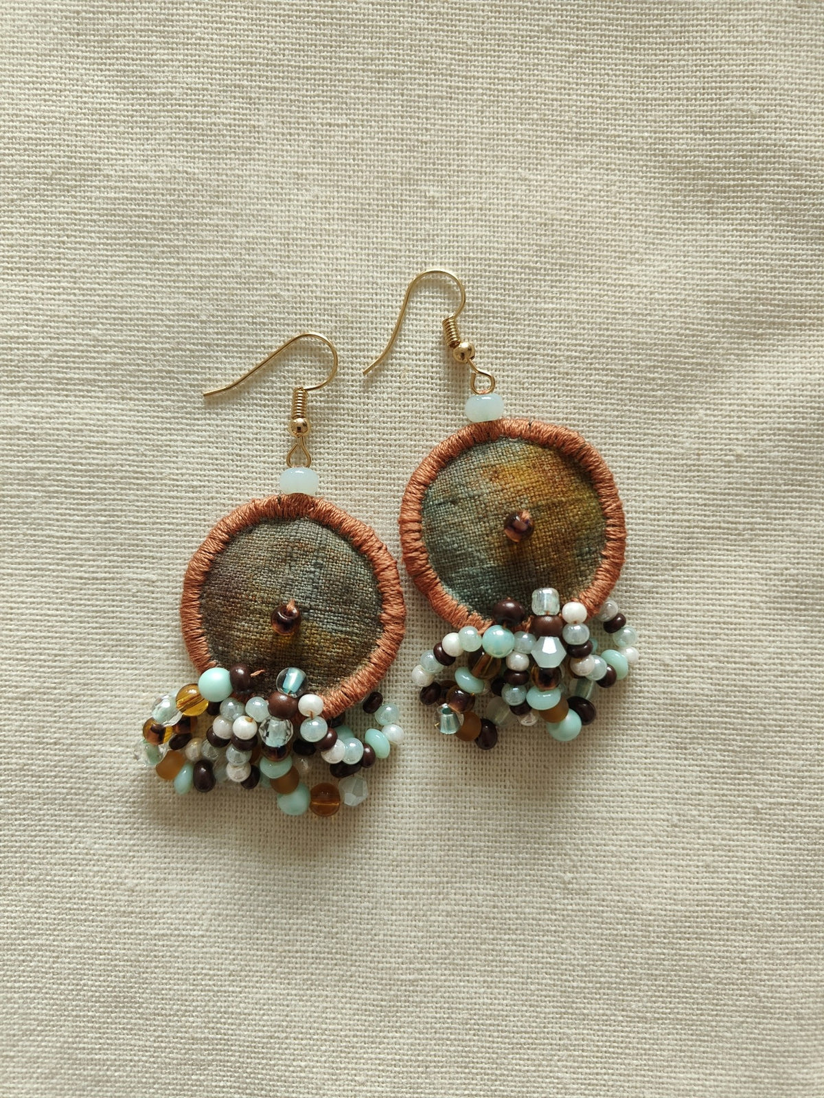 Handmade Fabric Earrings with Bead Tassel