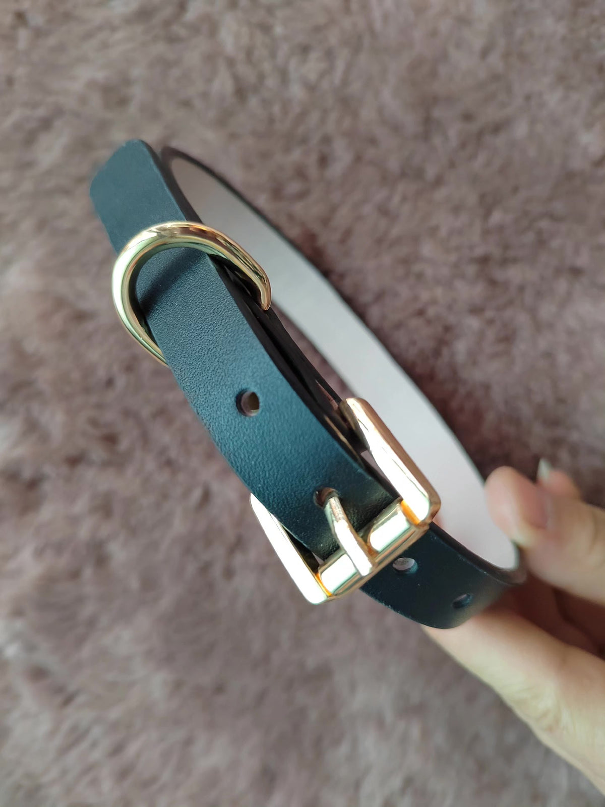 Black Pink Cowhide Leather Collar Pin Buckle