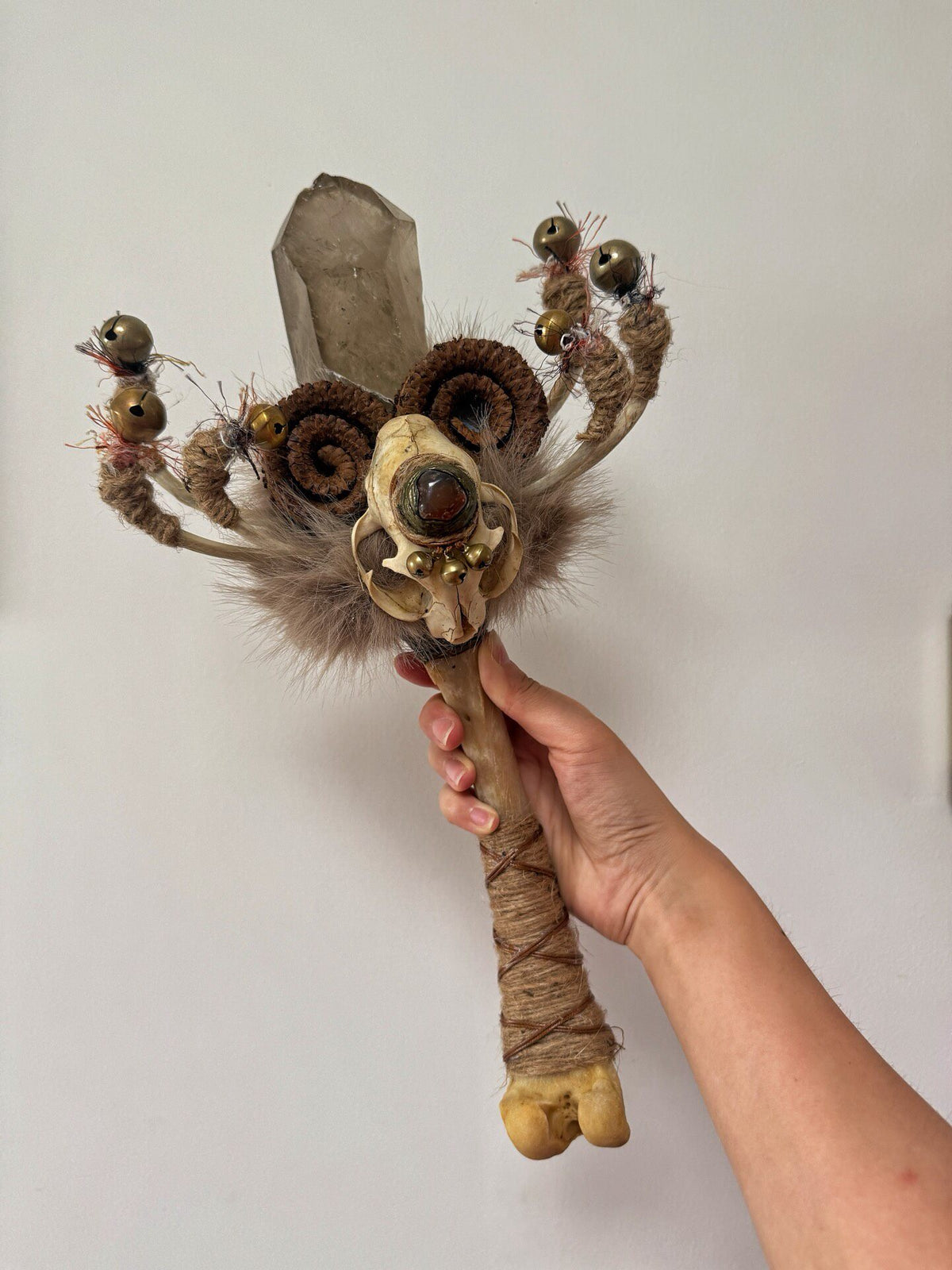 Smoky Quartz Crystal Skull Bone Wand