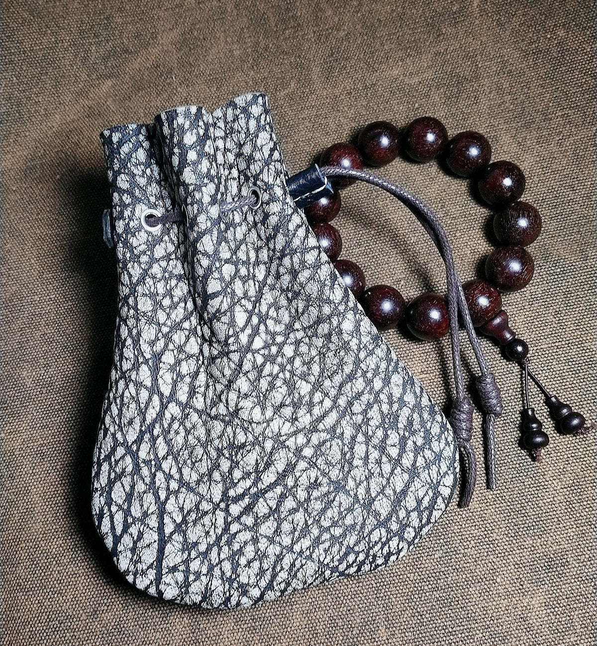 Thick Cowhide Leather Drawstring Storage Pouch