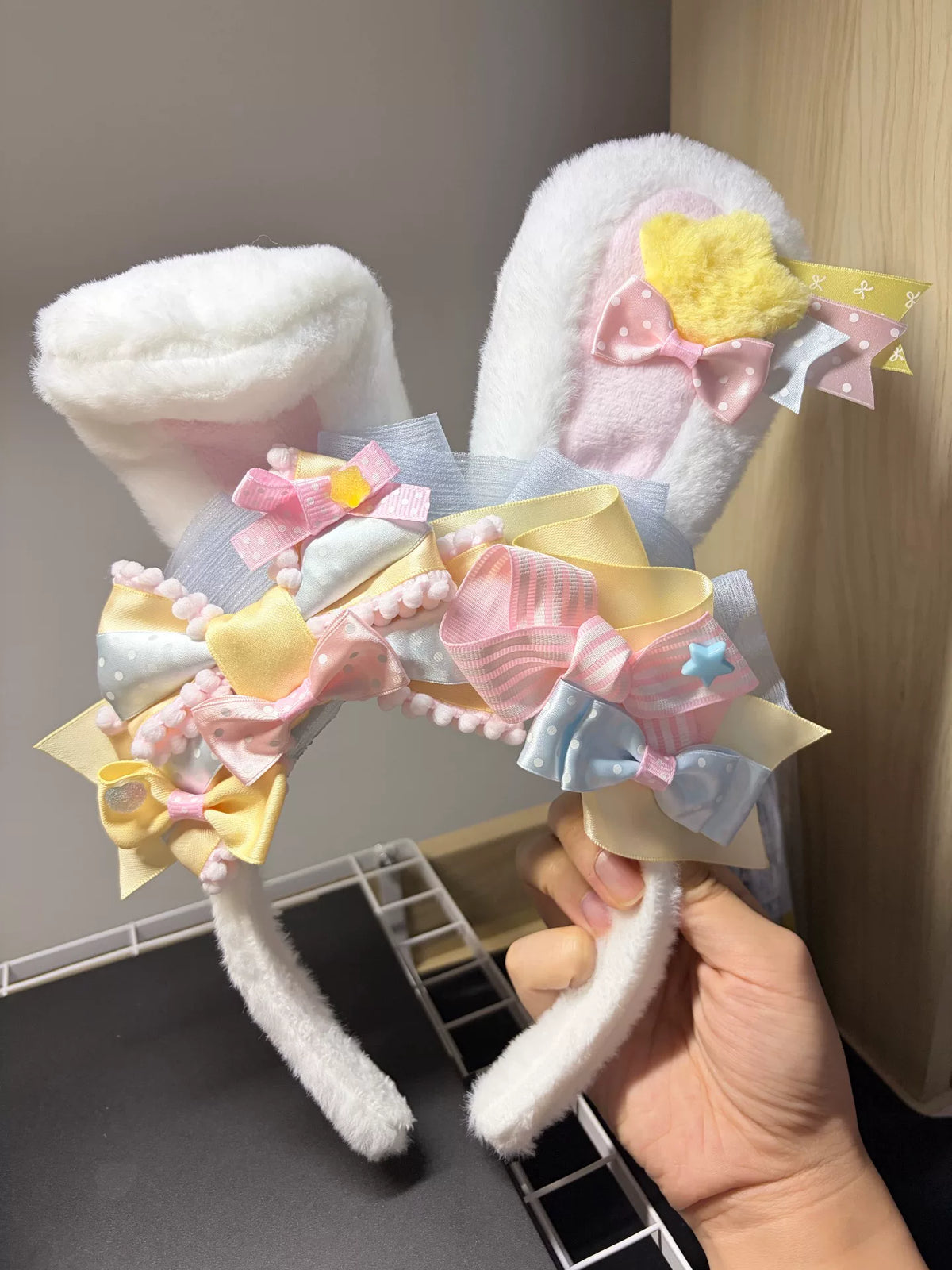 White Plush Bunny Ear Decorative Headband
