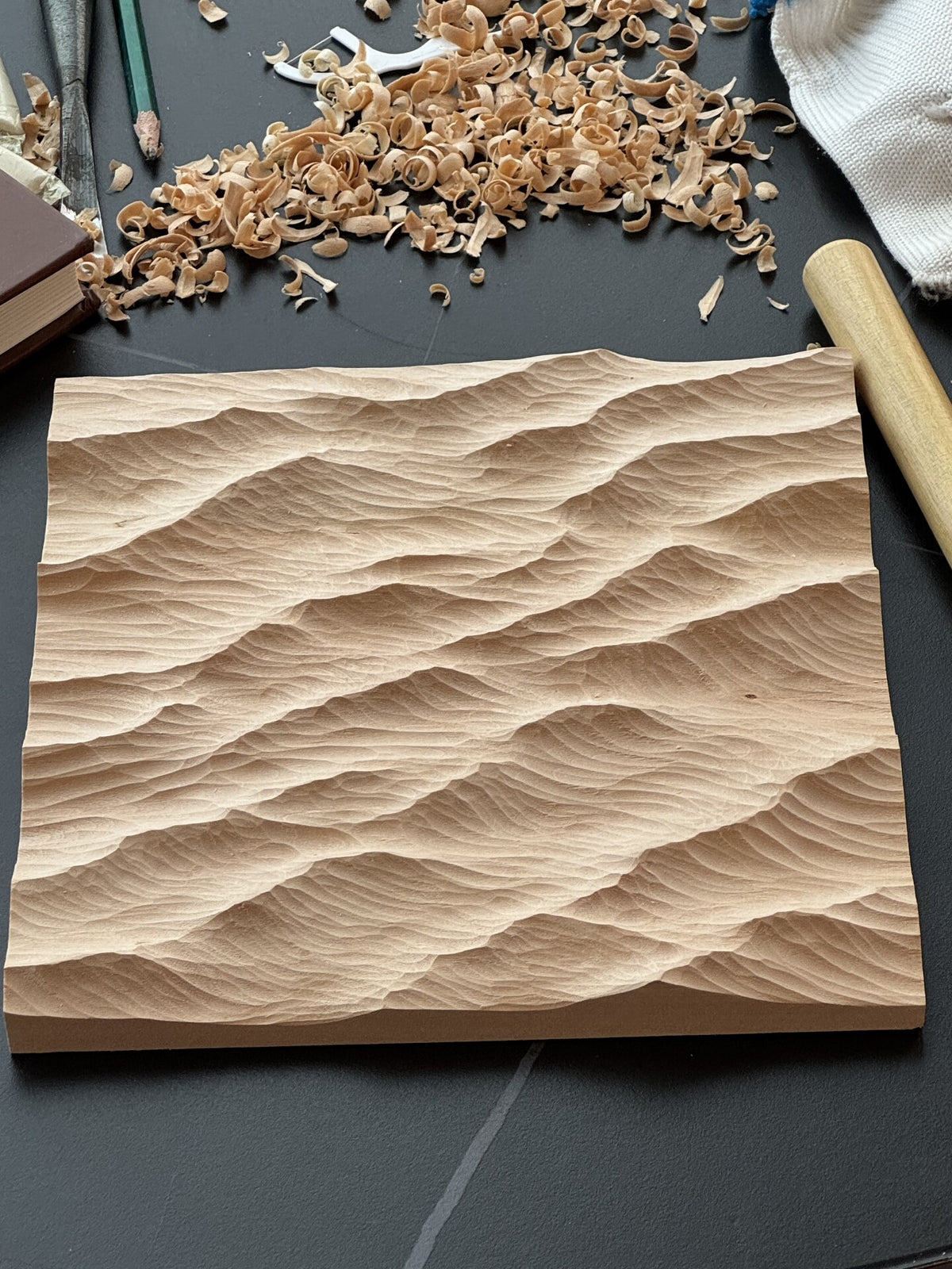 Handcrafted Linden Wood Wave Carving 20cm
