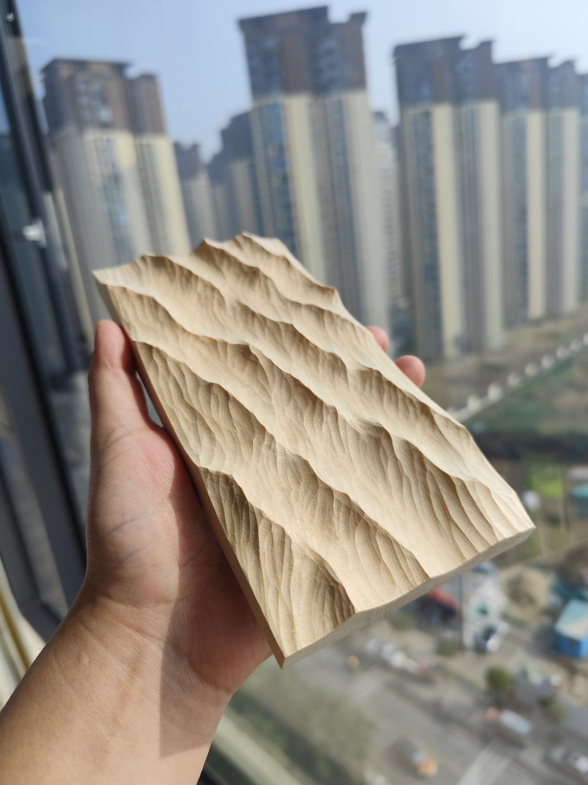 Handcrafted Linden Wood Wave Carving 20x10cm