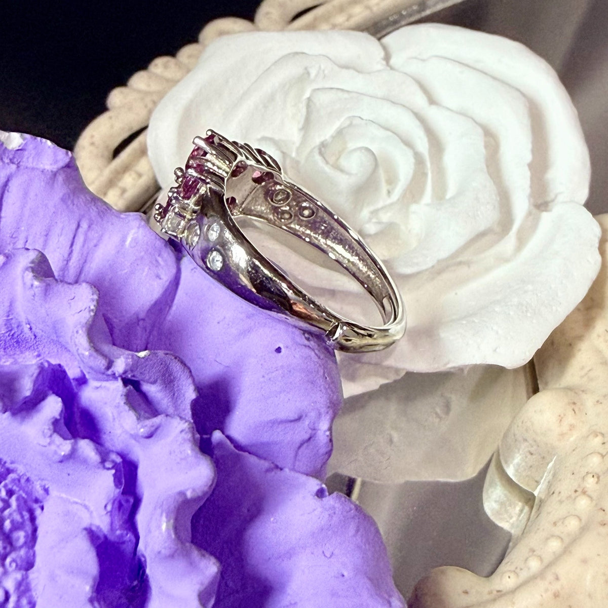 Rhodolite Garnet Cluster 925 Silver Ring