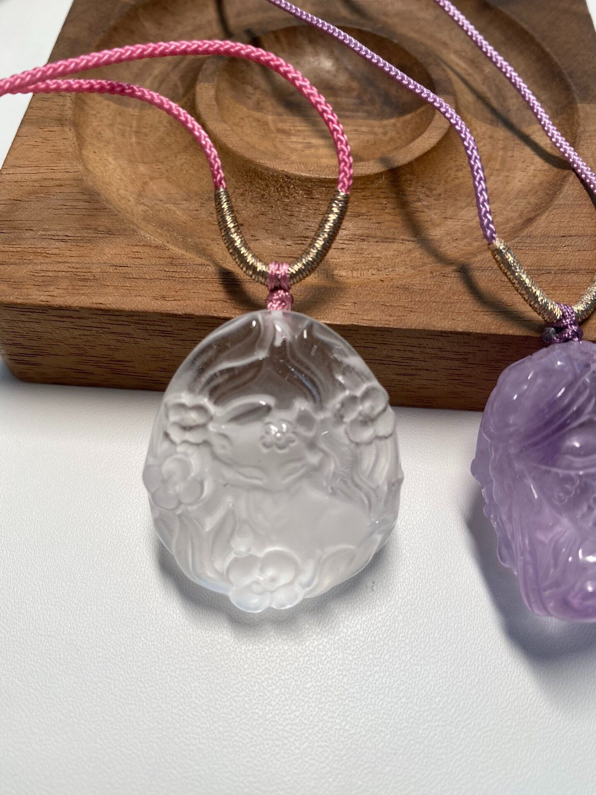 Hand Carved White Crystal Fox Pendant