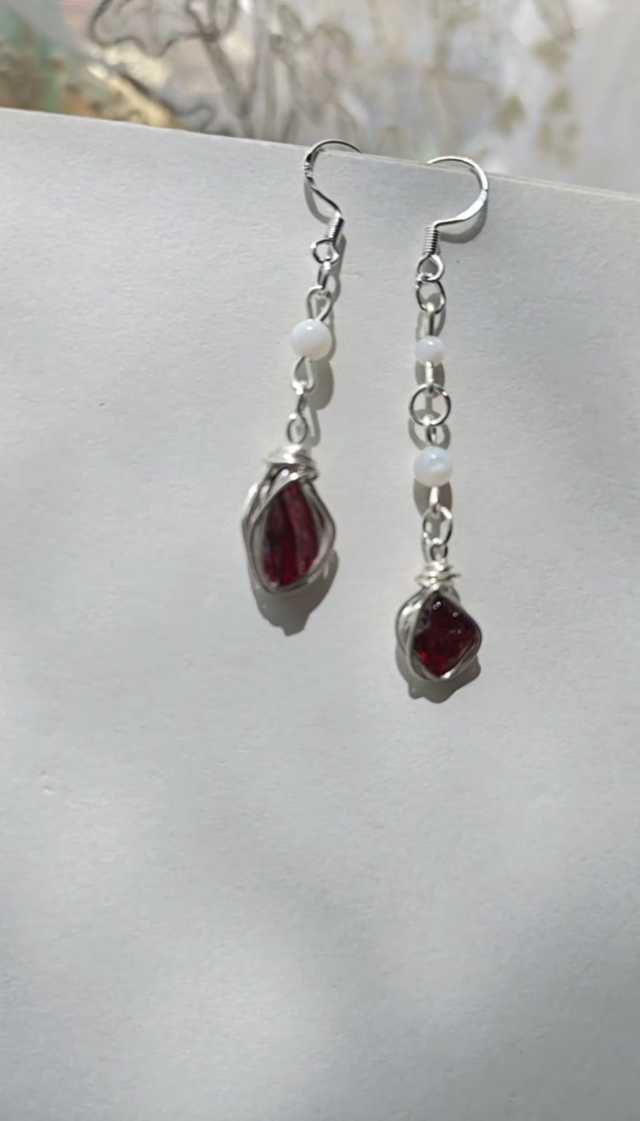 Natural Red Garnet Silver Ear Hook Earrings