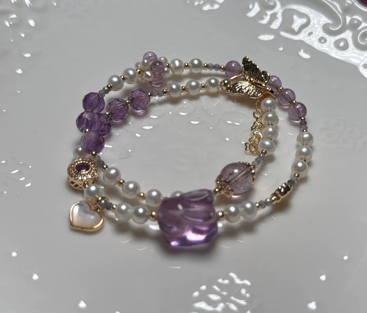Amethyst Rabbit Pearl Double Layer Bracelet