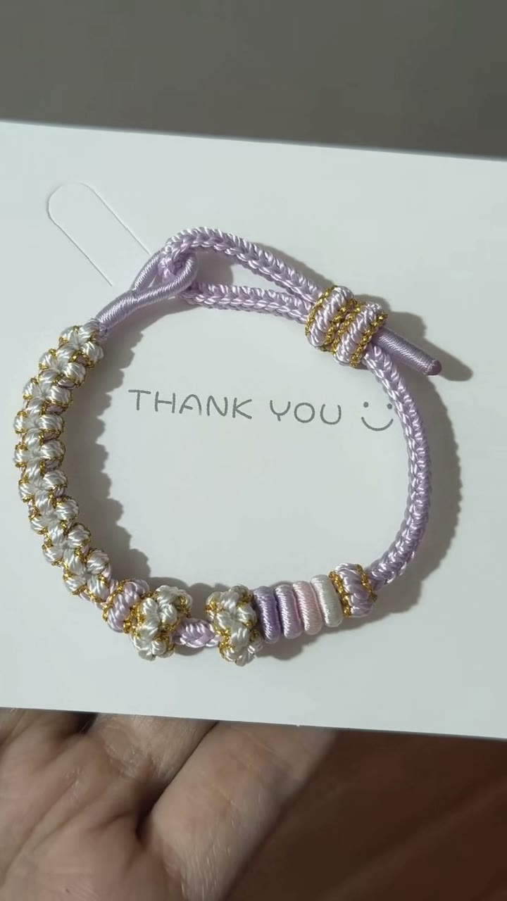 Handwoven Purple White Gold Knot Bracelet
